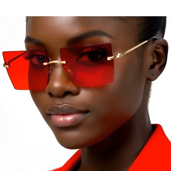 Sunglasses Red Lens Large Oversized XL Square Lady Women Retro Vintage Lentes - Picture 1 of 10